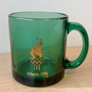 Vintage 1996 Olympic Games Coffee Mug Cup Atlanta Green Glass Official Merch